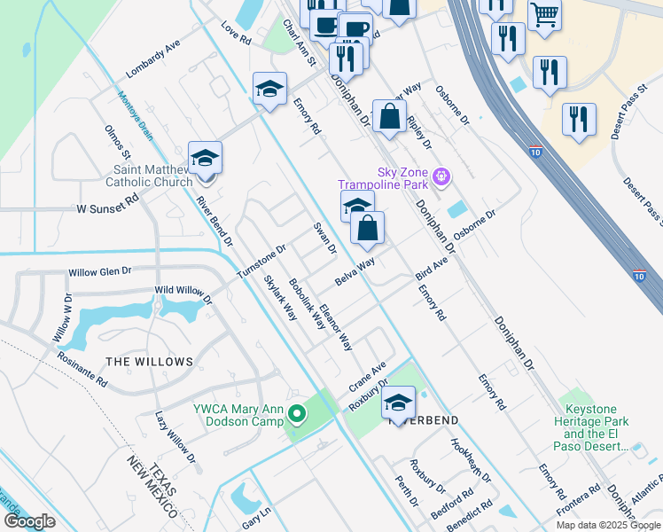 map of restaurants, bars, coffee shops, grocery stores, and more near in El Paso