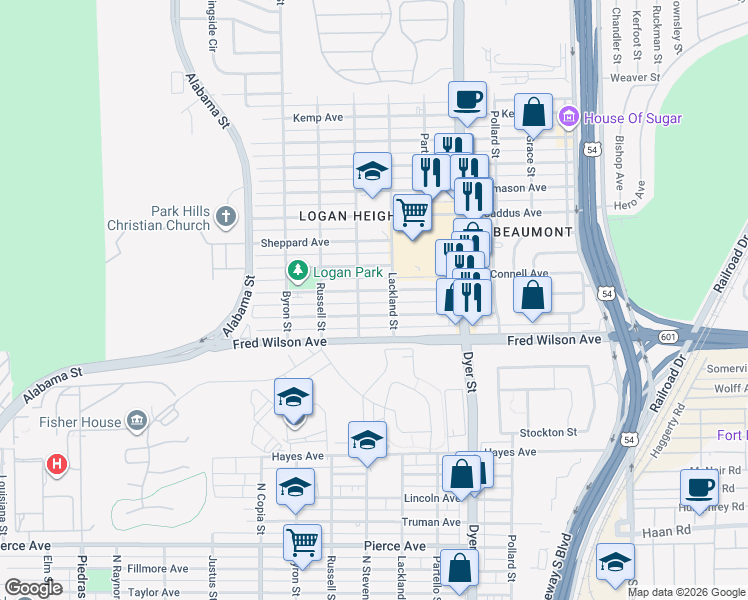 map of restaurants, bars, coffee shops, grocery stores, and more near 3701 Keltner Avenue in El Paso