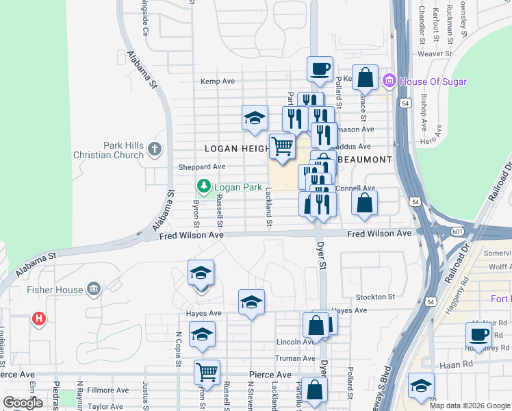 map of restaurants, bars, coffee shops, grocery stores, and more near 3701 Keltner Avenue in El Paso