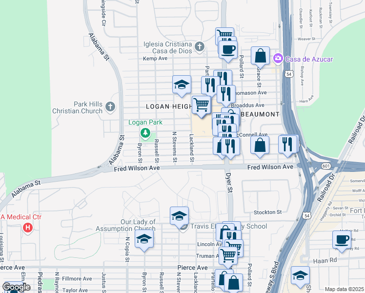 map of restaurants, bars, coffee shops, grocery stores, and more near 3701 Keltner Avenue in El Paso