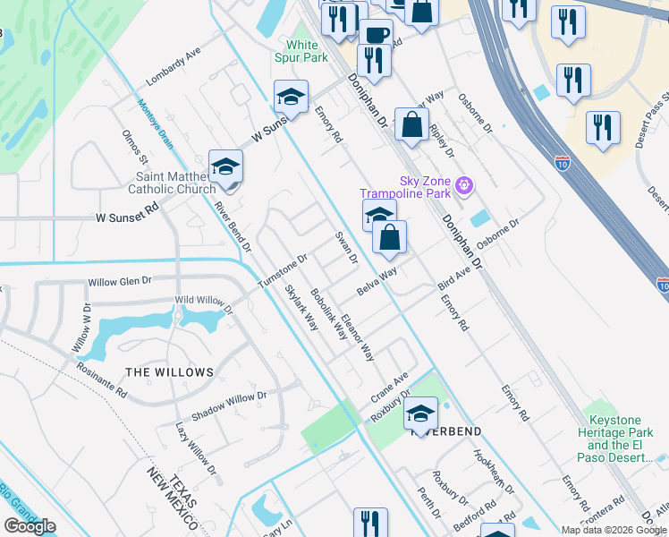 map of restaurants, bars, coffee shops, grocery stores, and more near in El Paso