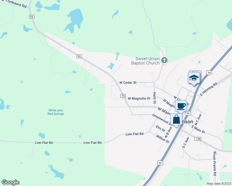 map of restaurants, bars, coffee shops, grocery stores, and more near 333 Farm to Market 95 in Garrison