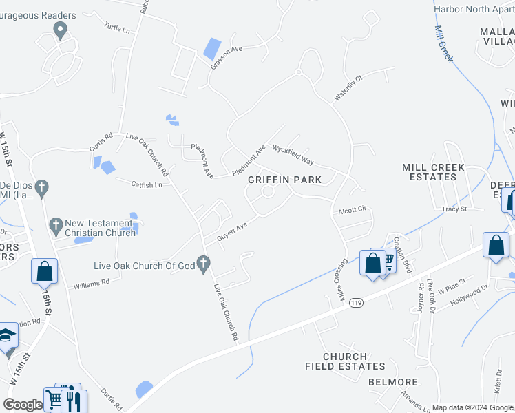 map of restaurants, bars, coffee shops, grocery stores, and more near 222 Augusta Way in Hinesville