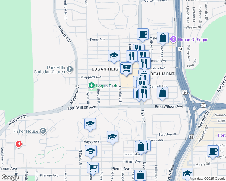 map of restaurants, bars, coffee shops, grocery stores, and more near 3701 Keltner Avenue in El Paso