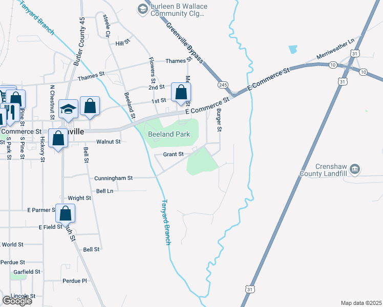 map of restaurants, bars, coffee shops, grocery stores, and more near 100 Grant Street in Greenville