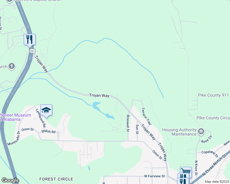 map of restaurants, bars, coffee shops, grocery stores, and more near 503A Trojan Way in Troy