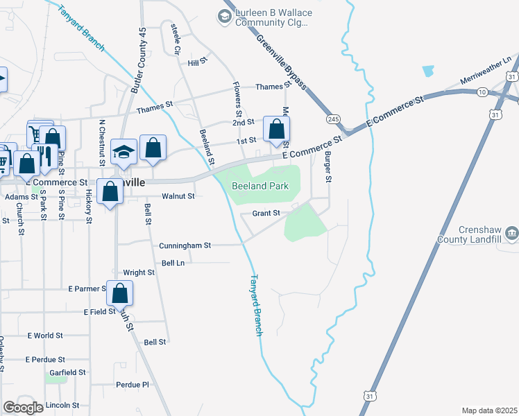 map of restaurants, bars, coffee shops, grocery stores, and more near 100-126 Grant Street in Greenville