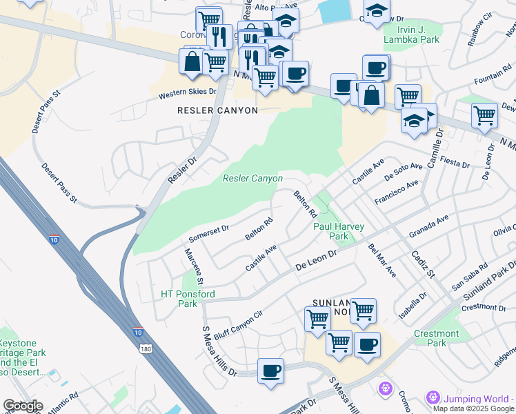 map of restaurants, bars, coffee shops, grocery stores, and more near 705 Somerset Drive in El Paso
