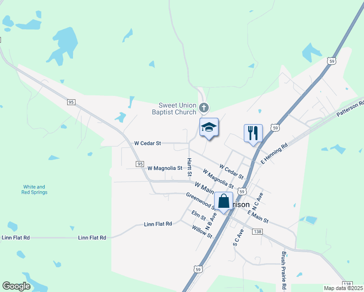 map of restaurants, bars, coffee shops, grocery stores, and more near 511 West Cedar Street in Garrison
