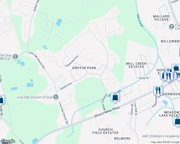 map of restaurants, bars, coffee shops, grocery stores, and more near 116 Grandview Drive in Hinesville