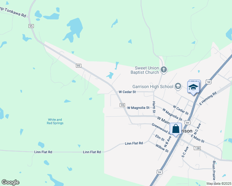 map of restaurants, bars, coffee shops, grocery stores, and more near 337 Farm to Market 95 in Garrison