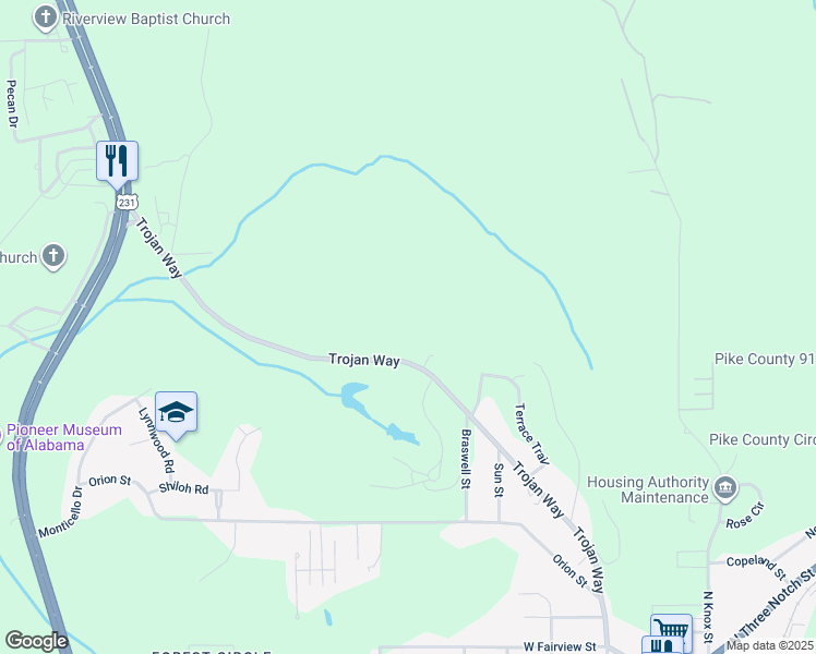 map of restaurants, bars, coffee shops, grocery stores, and more near 503A Trojan Way in Troy
