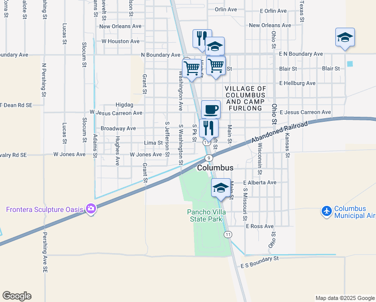 map of restaurants, bars, coffee shops, grocery stores, and more near Washington Avenue in Columbus