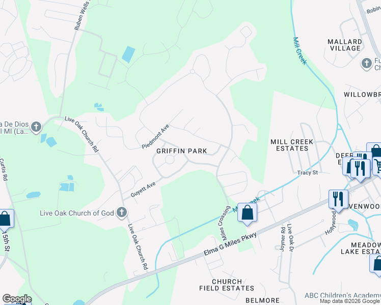 map of restaurants, bars, coffee shops, grocery stores, and more near 121 Grandview Drive in Hinesville