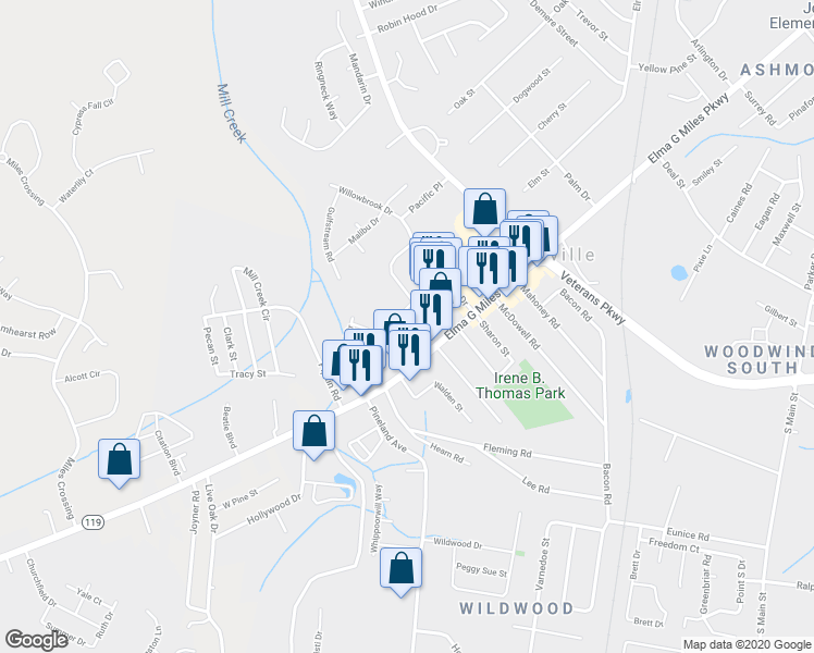 map of restaurants, bars, coffee shops, grocery stores, and more near 799 Shuman Street in Hinesville