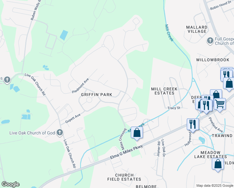 map of restaurants, bars, coffee shops, grocery stores, and more near 609 Amhearst Row in Hinesville