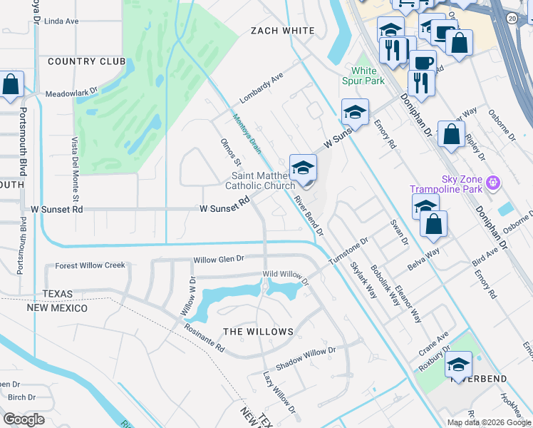 map of restaurants, bars, coffee shops, grocery stores, and more near 521 Cotton Blossom Avenue in El Paso