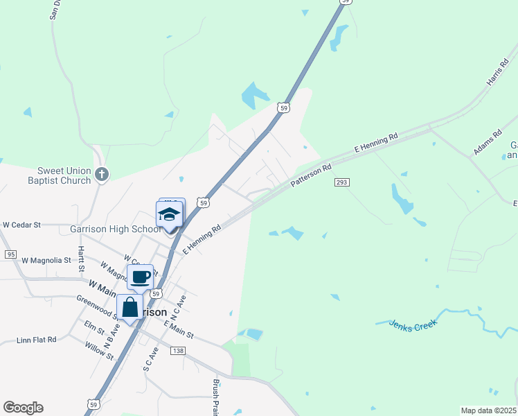 map of restaurants, bars, coffee shops, grocery stores, and more near 710 County Road 291 in Garrison