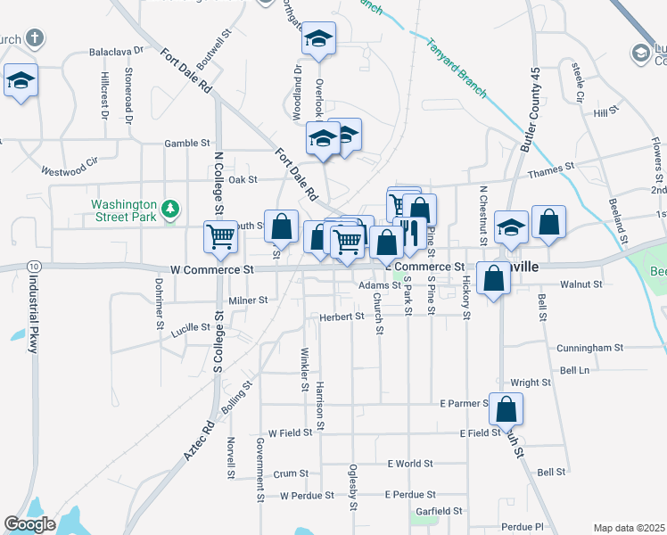 map of restaurants, bars, coffee shops, grocery stores, and more near Caldwell Street in Greenville