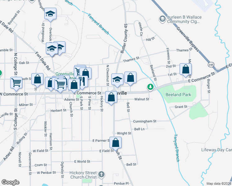 map of restaurants, bars, coffee shops, grocery stores, and more near in Greenville