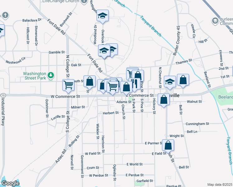 map of restaurants, bars, coffee shops, grocery stores, and more near 112 West Commerce Street in Greenville