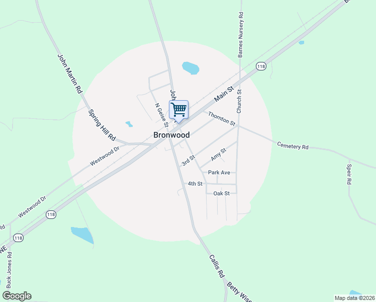 map of restaurants, bars, coffee shops, grocery stores, and more near 205 Johnson Street in Bronwood