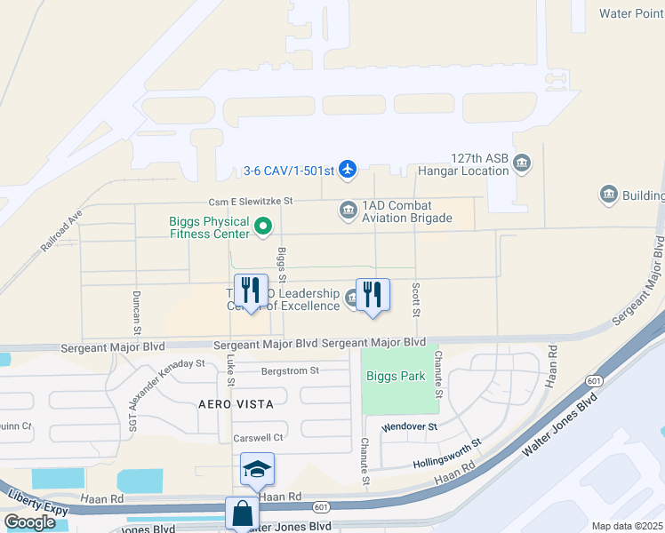 map of restaurants, bars, coffee shops, grocery stores, and more near 20727 Constitution Avenue in Fort Bliss