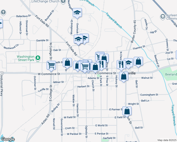 map of restaurants, bars, coffee shops, grocery stores, and more near 112 West Commerce Street in Greenville