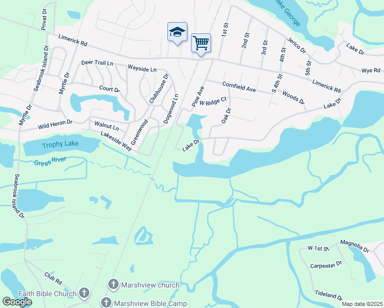 map of restaurants, bars, coffee shops, grocery stores, and more near 51 Lake Drive in Midway