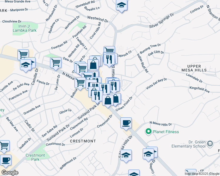 map of restaurants, bars, coffee shops, grocery stores, and more near 125 Shadow Mountain Drive in El Paso