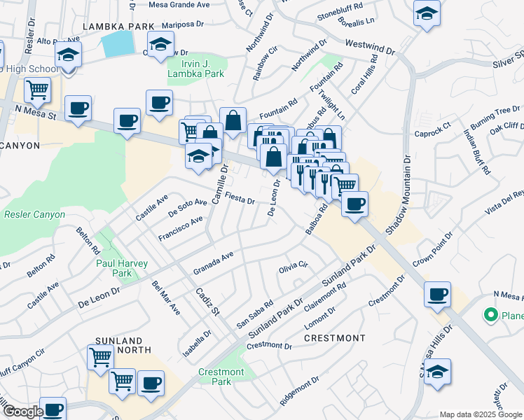 map of restaurants, bars, coffee shops, grocery stores, and more near 105 Tobar Way in El Paso