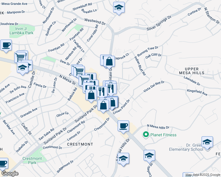 map of restaurants, bars, coffee shops, grocery stores, and more near 140 Shadow Mountain Drive in El Paso