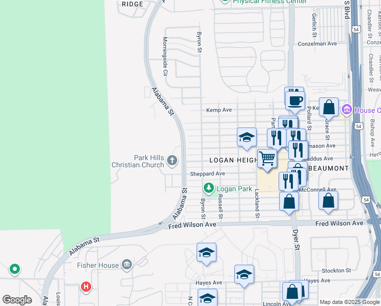 map of restaurants, bars, coffee shops, grocery stores, and more near 3417 Thomason Avenue in El Paso