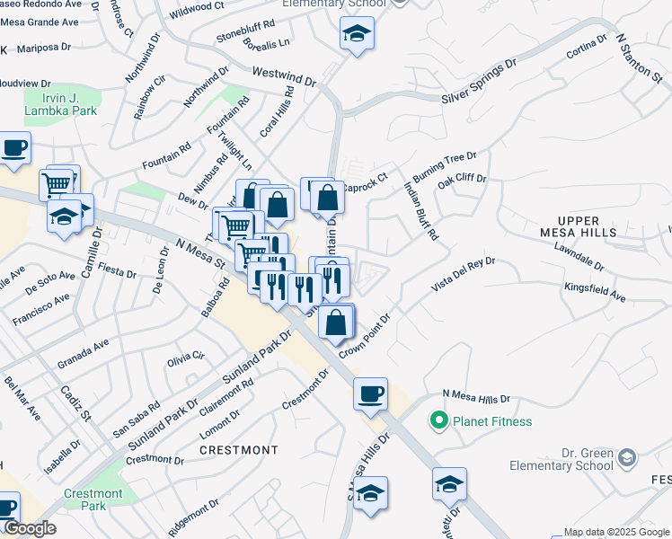 map of restaurants, bars, coffee shops, grocery stores, and more near 200 Shadow Mountain Drive in El Paso