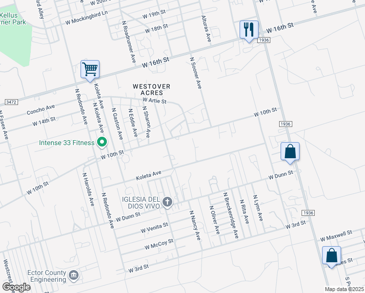 map of restaurants, bars, coffee shops, grocery stores, and more near 6709 West 10th Street in Odessa