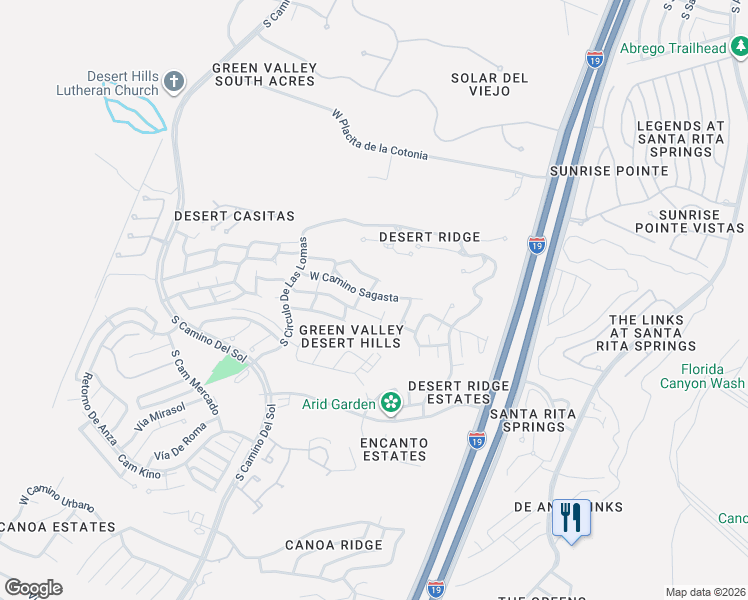map of restaurants, bars, coffee shops, grocery stores, and more near 1020 West Camino Sagasta in Green Valley