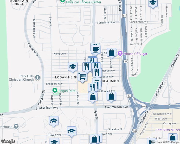 map of restaurants, bars, coffee shops, grocery stores, and more near 3918 Thomason Avenue in El Paso