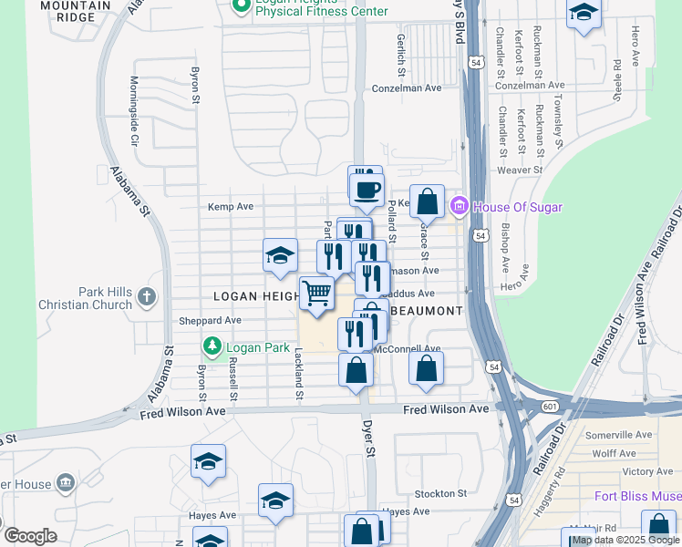 map of restaurants, bars, coffee shops, grocery stores, and more near 3913 Thomason Avenue in El Paso
