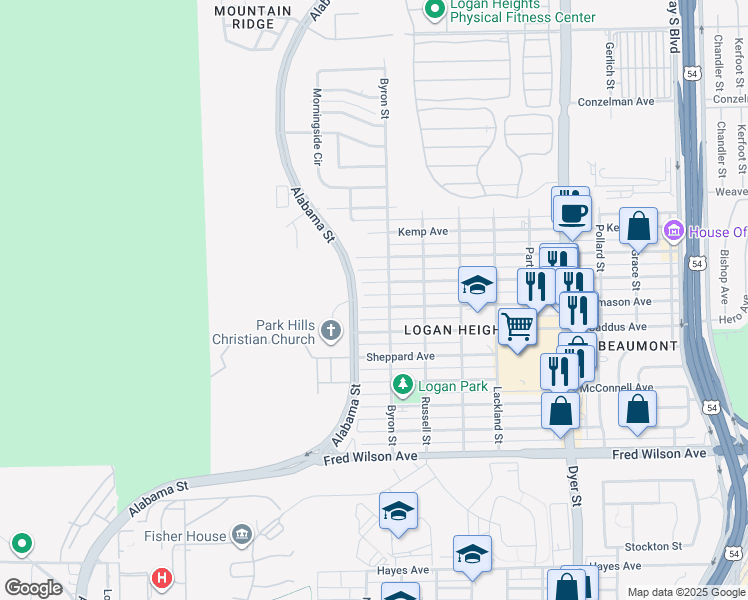 map of restaurants, bars, coffee shops, grocery stores, and more near 3417 Thomason Avenue in El Paso