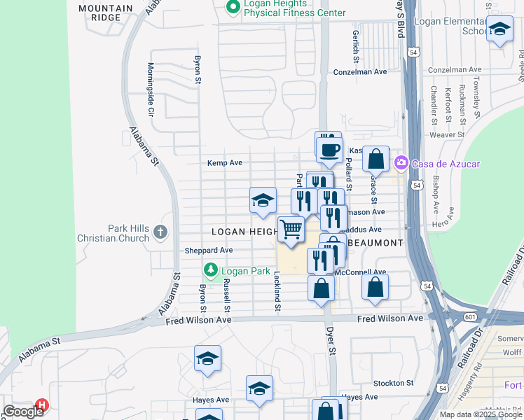 map of restaurants, bars, coffee shops, grocery stores, and more near 3713 Thomason Avenue in El Paso