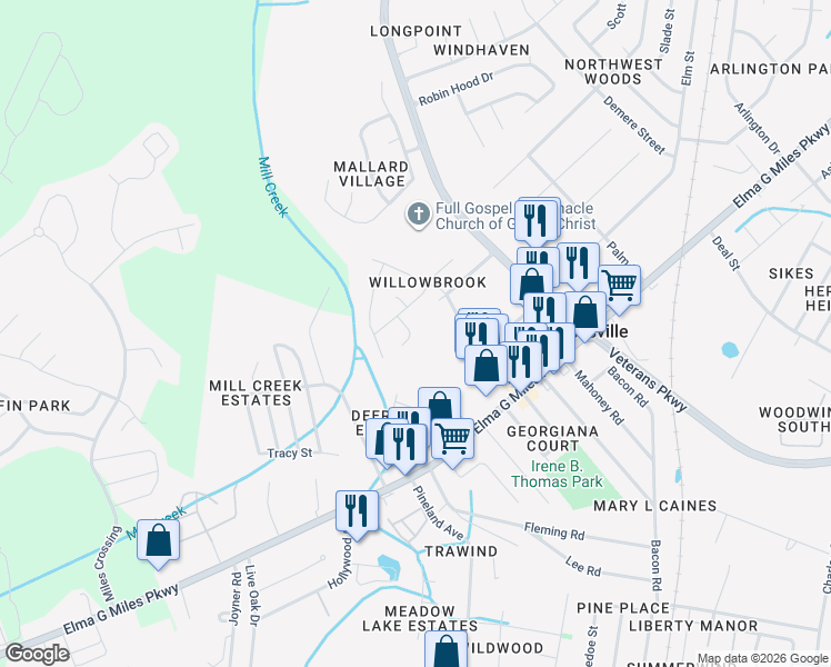 map of restaurants, bars, coffee shops, grocery stores, and more near 907 Canyon Court in Hinesville
