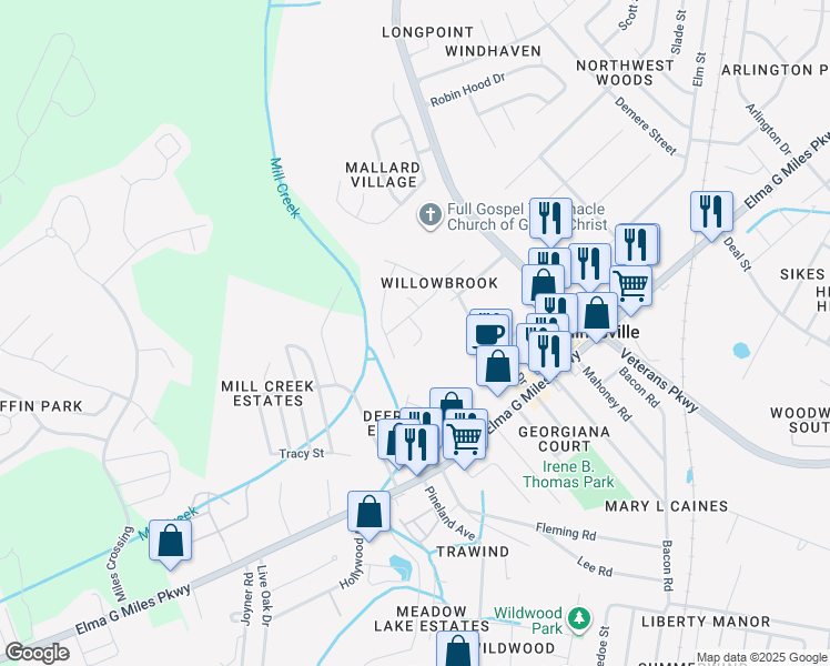 map of restaurants, bars, coffee shops, grocery stores, and more near 902 Canyon Court in Hinesville