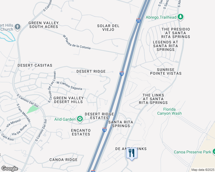 map of restaurants, bars, coffee shops, grocery stores, and more near 2661 South Desert Ridge Drive in Green Valley
