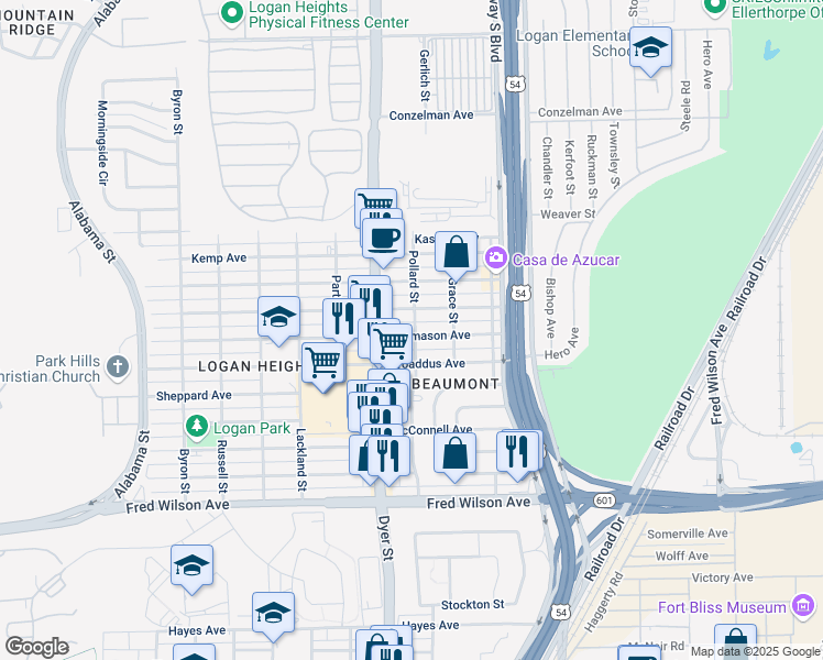 map of restaurants, bars, coffee shops, grocery stores, and more near 4011 Thomason Avenue in El Paso