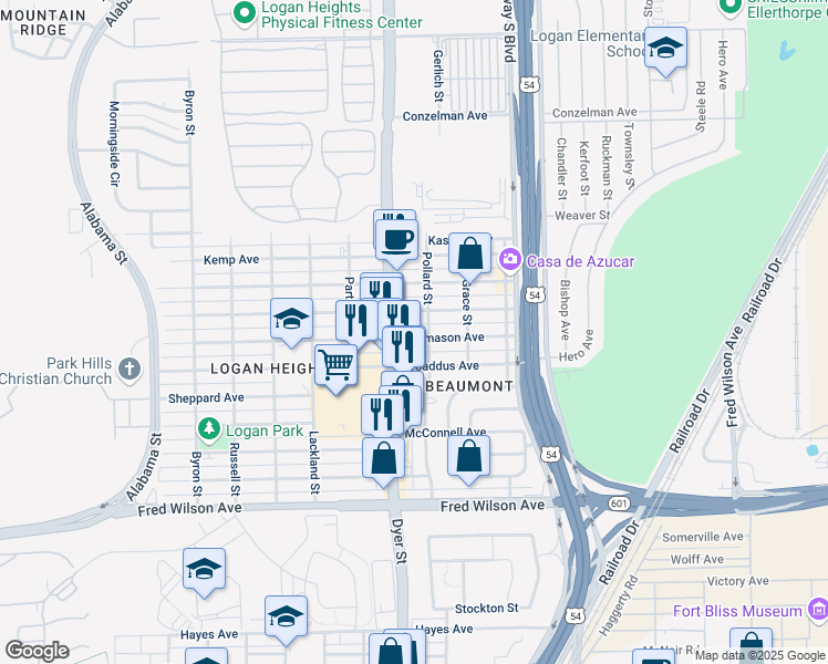 map of restaurants, bars, coffee shops, grocery stores, and more near 4011 Thomason Avenue in El Paso
