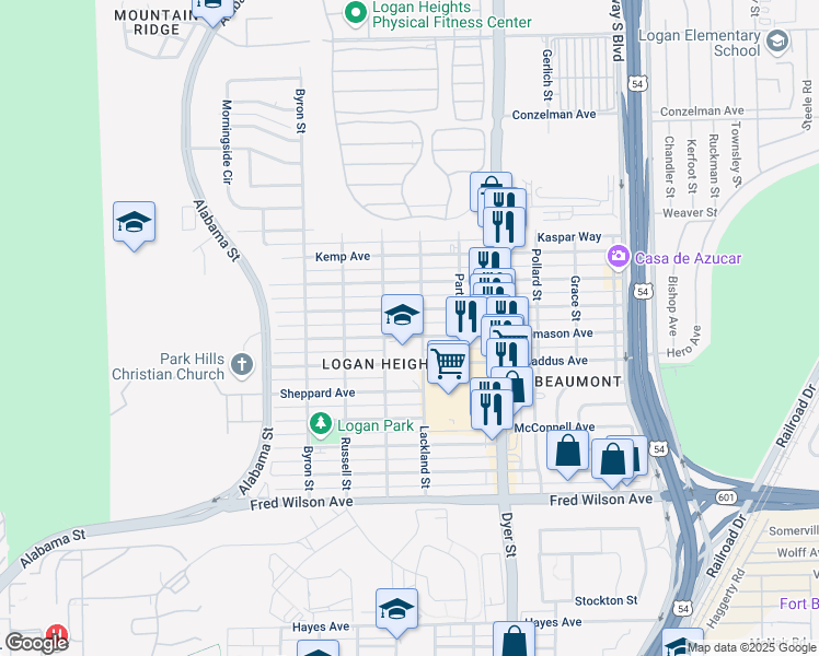 map of restaurants, bars, coffee shops, grocery stores, and more near 3713 Thomason Avenue in El Paso