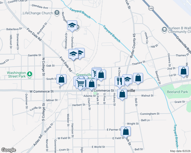 map of restaurants, bars, coffee shops, grocery stores, and more near 219 Burnett Street in Greenville