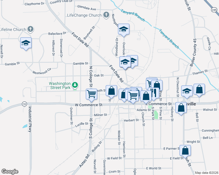 map of restaurants, bars, coffee shops, grocery stores, and more near 208 N Oliver St in Greenville