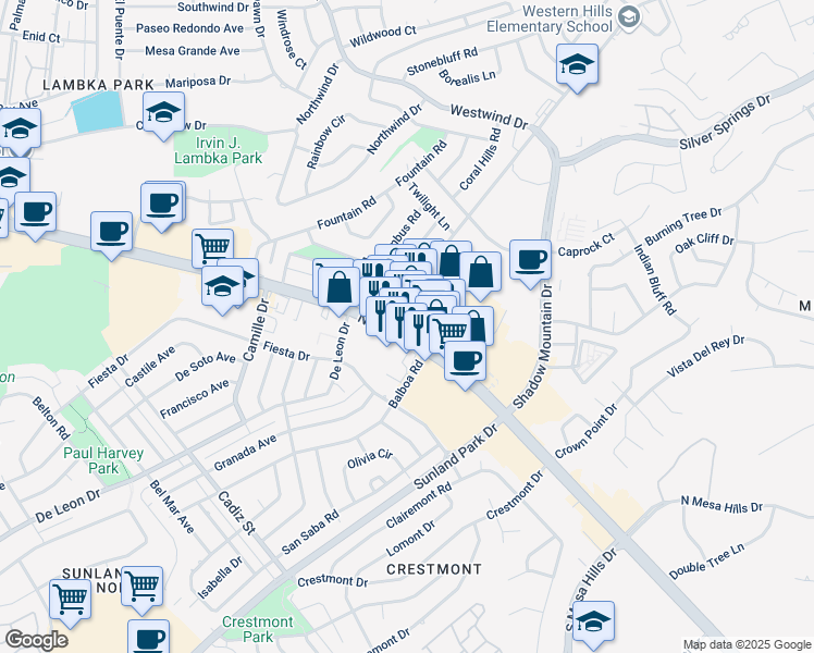 map of restaurants, bars, coffee shops, grocery stores, and more near 6140 North Mesa Street in El Paso