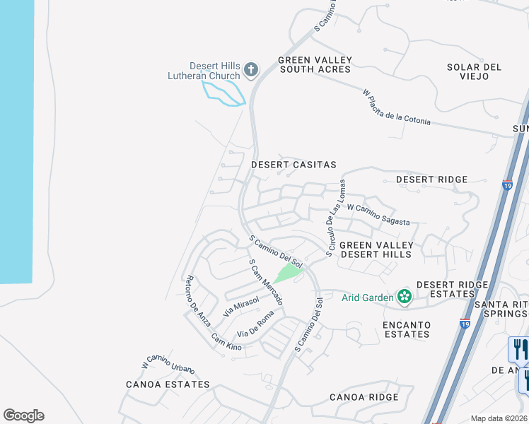 map of restaurants, bars, coffee shops, grocery stores, and more near 1433 West Camino Calderon in Green Valley